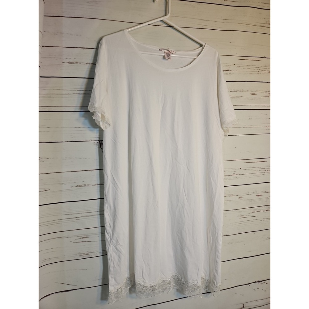 Victorias Secret Nightgown Large  White Cotton‎ Lace Trim Pajama Sleep Dress